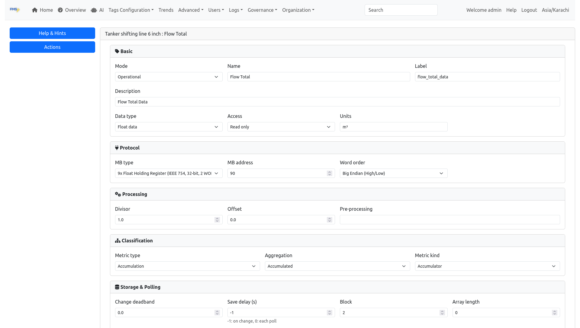 FMS Web Interface - Tag Configuration